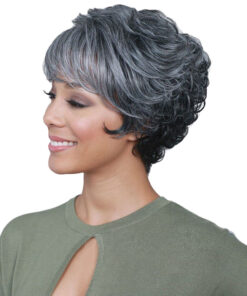 Full Bangs Grey Short Curly Wig