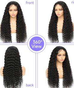 Deep Wave Closure Wig Human Hair 4×4 HD Transparent Lace Deep Wave Frontal Wig for Black Women Deep Curly Lace Front Wigs Human Hair Pre Plucked Hairline with Baby Hair Natural Black Color(20 inch)