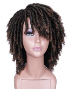 HANNE Dreadlock Wig Short Twist Wigs for Black Women and Men Afro Curly Synthetic Wig (1B/30#)