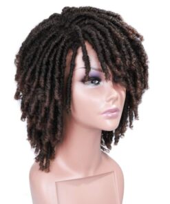 HANNE Dreadlock Wig Short Twist Wigs for Black Women and Men Afro Curly Synthetic Wig (1B/30#)