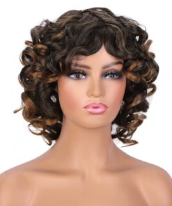 Short Curly Wigs for Black Women, Big Bouncy Fluffy Afro Kinky Curly Wig with Bangs 12 Inch