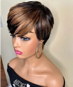 Pixie Cut Wigs for Black Women Human Hair Short Layered Cut Wigs with Bangs Brazilian Ombre Wigs Black with Brown 1B/30 Color Short Pixie Cut Wigs for Black Women Full Machine Made (1b/30)