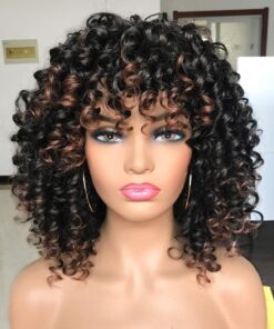 PRETTIEST Afro Curly Wigs Black with Warm Brown Highlights Wigs with Bangs for Black Women Natural Looking for Daily Wear (Ombre Brown)