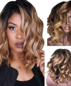 Synthetic Hair Wigs For Women Black Color Natural Lace Hair Women Black Brazilian Short Wavy Curly Parting High Temperature Fiber Wig Hair